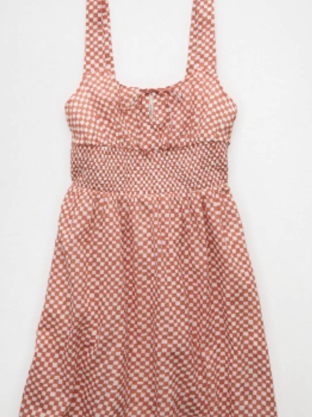 American Eagle Outfitters Rust and White Gingham Smocked Mini Dress
